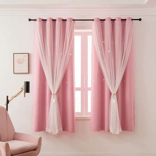 Lapalife Stars Blackout Curtains for Girls Bedroom, Double Layer Star Cut Out Curtains Nursery Home Decor, 1 Panel, Baby Pink, 51''x 63''