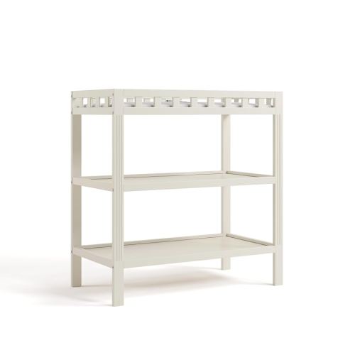 Storkcraft Morningside Changing Table (Frosted Oat) – GREENGUARD Gold Certified Baby Changing Table, Includes Waterproof Diaper Changing Pad, Easy 30-Minute Assembly, 2 Open Shelves for Storage
