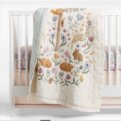 Wonderland Prairie Embroidered Organic Cotton Voile Baby Crib Quilt