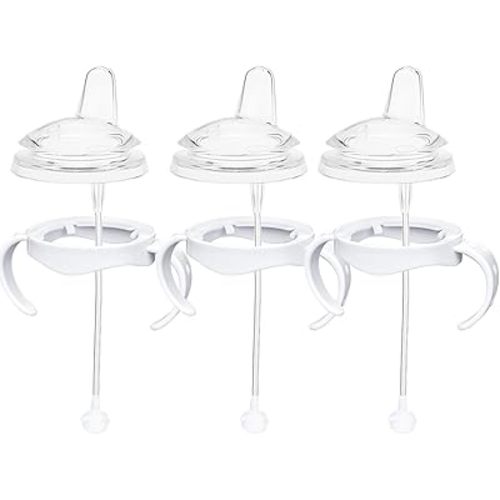 Sippy Cup Conversion Kit for Philips Avent Natural Baby Bottles, Soft Straw top and Weighted Sippy Cup Transition Kit with Handles for Kids, Pack of 3