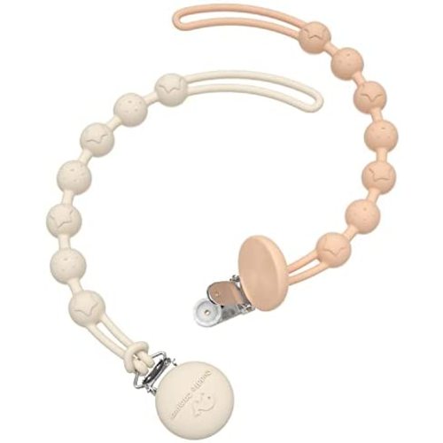 Cuddle Campus Silicone Pacifier Clip Holder with One Piece Design, Pack of 2 Soft Flexible Binky Clips with Texture for Baby Boy and Girl(Peach Fuzz+Buttercream)