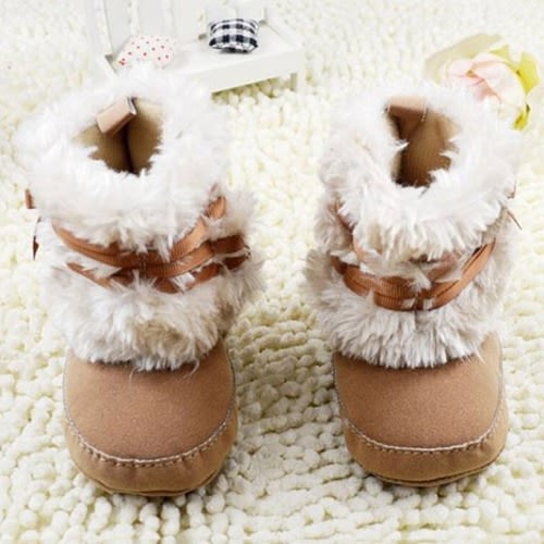 Baby Infant Bowknot Boots Soft Crib Shoes Toddler Warm Fleece Prewalker 0-18M