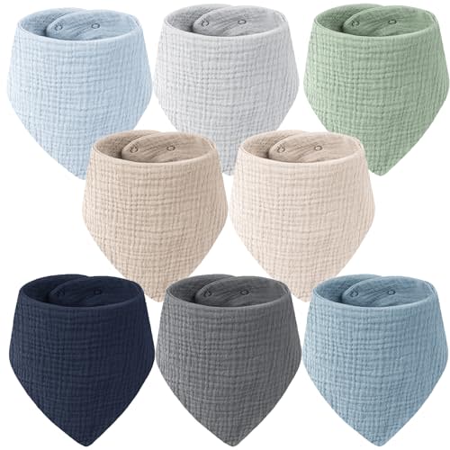 MairMore 8-Pack Muslin Baby Bandana Drool Bibs – Soft & Absorbent 100% Cotton Teething and Drooling Essentials for Boys, Girls, Newborns & Toddlers