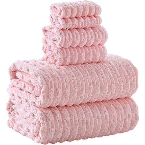 40x80 Inches Oversized Bath Sheets Extra Large Bath Towels Set of 6 for Adults Super Soft Quick Dry Lightweight Lint Free Absorbent Stripe Microfiber Shower Towels (Pink 6 Piece)