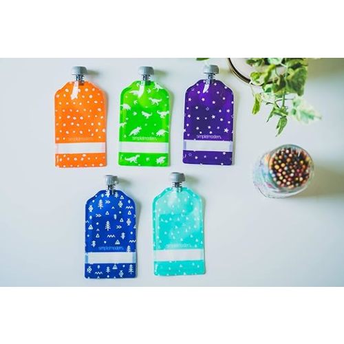 Simple Modern Baby Food Pouches | Reusable 10 Pack of BPA-Free Plastic Refillable Squeeze Pouch | Joey Collection | 5oz | Assortment 1 - 5 oz - Assorted