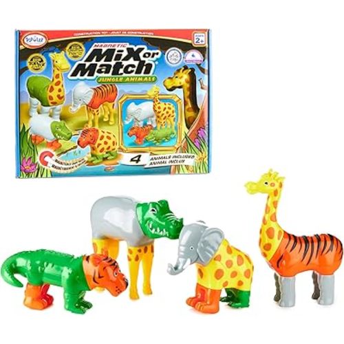 Magnetic Mix or Match Jungle Animals Toy Play Set, 16 Pieces