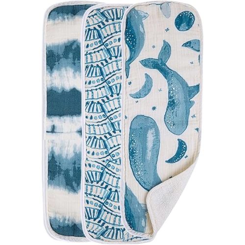 Crane Baby Muslin Baby Burp Cloths, Lightweight Absorbent Burp Cloth, Ocean Theme, Set of 3, 7" x 20", Newborn Baby Essentials, Burp Cloths Baby Boy, Burp Cloths Baby Girl, Baby Newborn Essentials