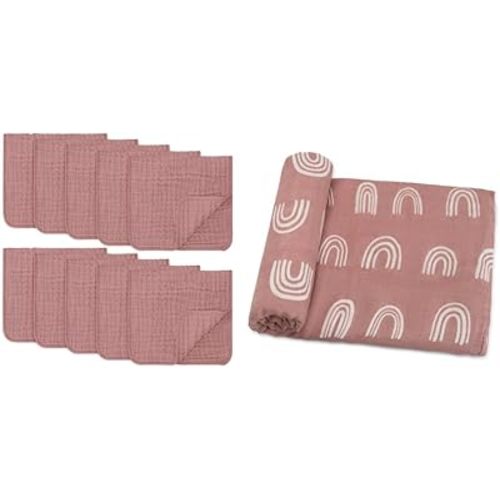 Comfy Cubs Muslin Burp Cloths and Muslin Swaddle Blankets Bundled