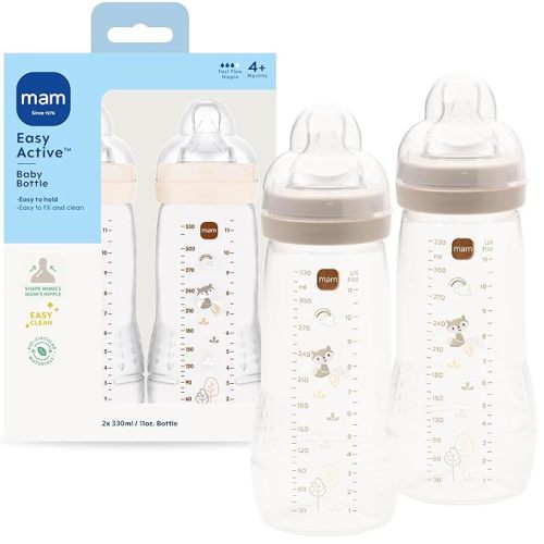 MAM 11oz Natural Flow Active Anti-Colic Baby Bottle, 4+ Mths, 2 Pack