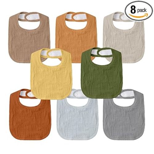 GLLQUEN BABY Muslin Drool Bibs for Boys Girls 8 Pack, Adjustable Baby Bibs for Drooling and Teething, Soft Cotton Baby Bandana Bib for Newborn Feeding Essentials (Green)