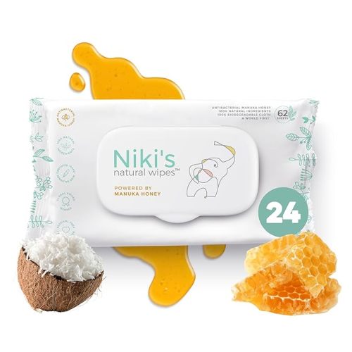 Niki's Natural Baby Wipes | Organic Baby Wipes Sensitive | Made with Manuka Honey and Coconut Oil, Unscented | EWG Verified | 1488 Wipes (24 Pack x 62 Count Wipes) Baby Wipes Bulk
