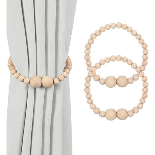KLOGTSIND Magnetic Curtain Tiebacks Holdbacks 2 Pack Wood Bead Curtain Ties
