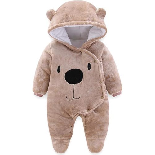 Fairy Baby Newborn Baby Snowsuit Bear Outfit Footie Romper Winter Thick Fleece Jumpsuit Infant Coat for Girls Boys 0-12M