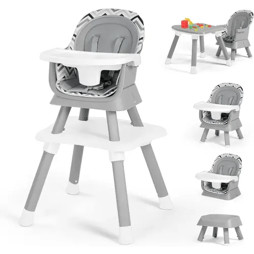 Kinder King 8 in 1 Baby High Chair, Coverts to Dining Booster Seat/Kids Table & Chair Set/Toddler Building Block Table/Kids Stool, Removable Tray & Double Seat Cover, Easy to Wipe, Wavy Grain