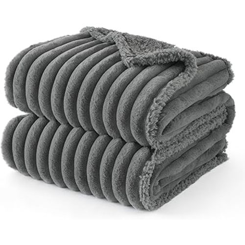 Bedsure Waterproof Dog Blankets for Large Dogs - Soft Pet Cat Blanket Corduroy Fleece for Couch Bed Protector Washable, Cozy Calming Reversible Furniture Protection for Puppy,50"x60", Warm Grey