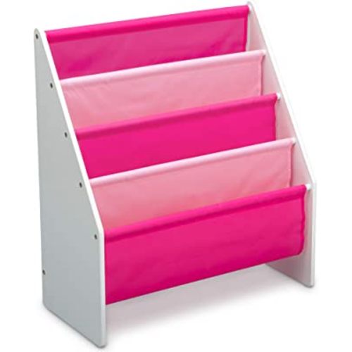 Sling Rack Bookshelf for Kids - Easy-to-Reach Storage for Magazines or Coloring Books - Ideal for Playrooms & Homeschooling - Greenguard Gold Certified, White/Pink