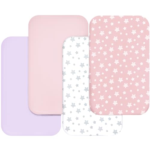Bassinet Sheets for Baby Boys Girls 4 Pack(33" x 20"), Compatible with Mika Micky, Baby Delight, Dream On Me, Koola Baby, AMKE and Other Rectangle Bassinet Mattress, Pink