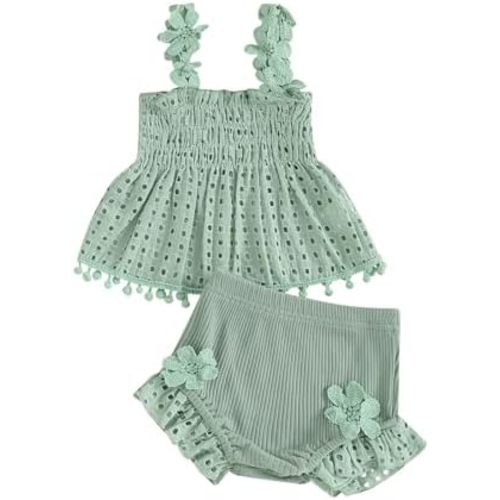 Murnouche Newborn Baby Girl Summer Clothes Sleeveless Floral Top Ribbed Shorts Boho Outfit Set