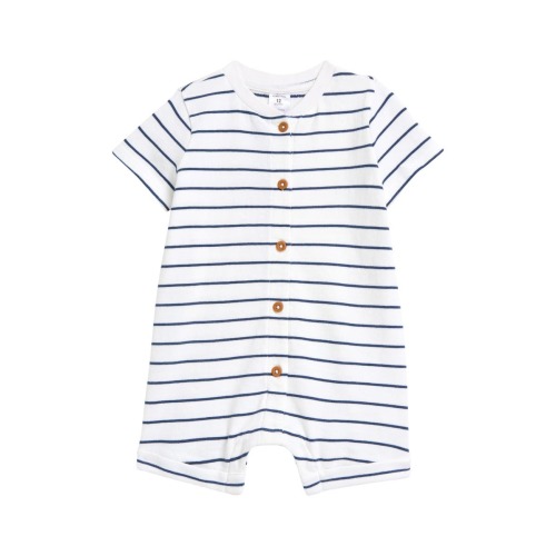 Nordstrom Stripe Button-Up Cotton French Terry Romper - Navy Picnic Stripe, 6m