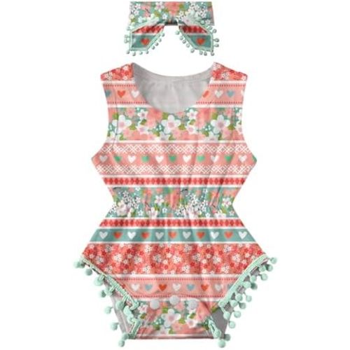 Baby Girl Clothes 0-24 Months Floral Sleeveless Newborn Romper Jumpsuit Outfit Set with Headband