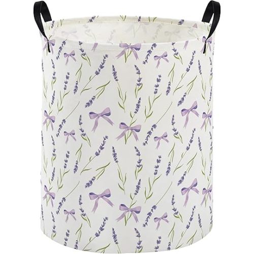 Kids Laundry Basket Flower Hamper for Nursery Girls Hamper Cute Kids Storage Bin Organizer Room Decor for Home(Purple flowers)