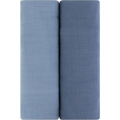 Ely's & Co. Cotton Muslin Swaddle Blanket 2-Pack for Baby Boy — 100% Cotton Muslin Extra-Large Swaddle Blankets (47” x 47”) — Sapphire Blue & Indigo Blue