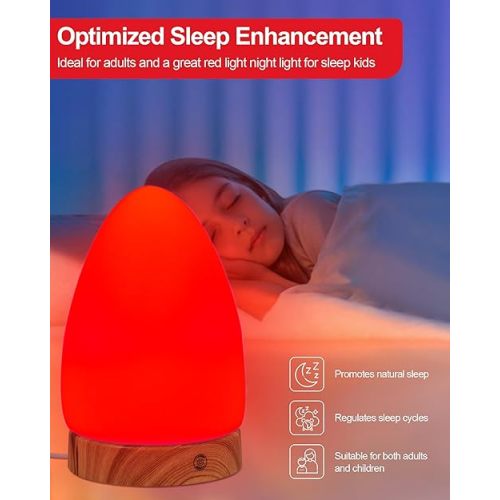 Red Light Night Light Lamp for Sleep, Red Nightlight Desk Lamp with 670nm Wavelength Multi-Color and Brightness Options Remote Control USB Charging Elegant Design