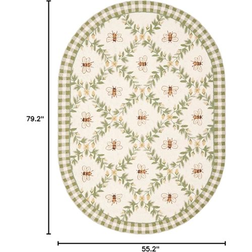 SAFAVIEH Chelsea Collection Area Rug - 4'6" x 6'6" Oval, Ivory & Green, Hand-Hooked French Country Wool, Ideal for High Traffic Areas in Living Room, Bedroom (HK55A)