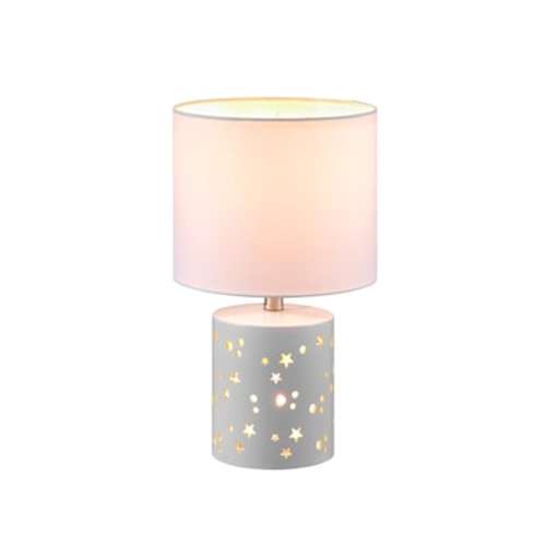 Style Selections 14-in Glossy White Led 4-way Table Lamp with Fabric Shade 61000091 at Lowes.com