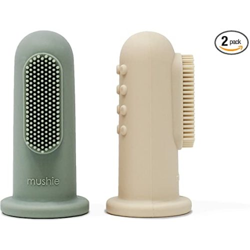 mushie Baby Finger Toothbrush (Cambridge Blue/Shifting Sand) 2-Pack