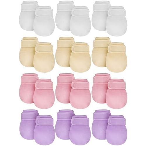 Newcotte 12 Pairs Adjustable Preemie Baby Mittens No Scratch Newborn Cotton Breathable Gloves Warm Mitts for Boys Kids