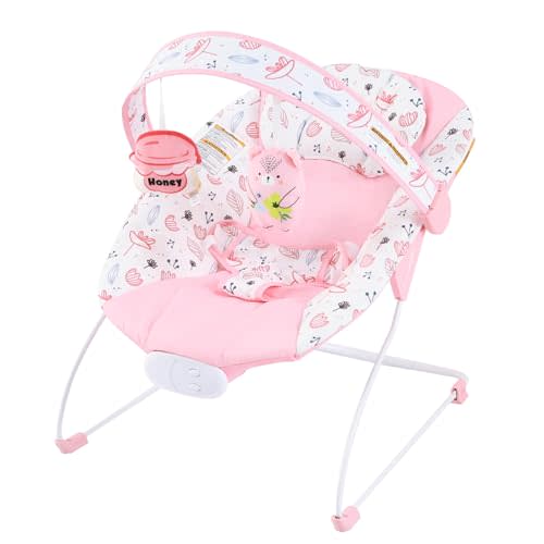 Baby Bouncer, Foldable Infants Bouncy Seat with Music, 0-6M,0-20 lbs | 8 Melodies, 3 Vibrations Chair for Infants, Adj Volume, 3-Point Harness, Sensory Toys, Machine Washable, Indoor Outdoor