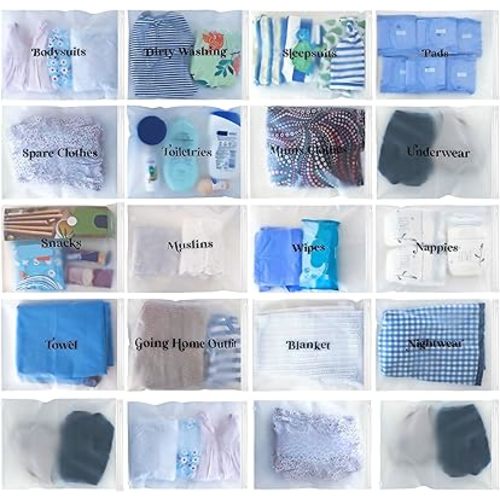 ASVP Shop 21x Baby Hospital Maternity Organiser Bags Essentials | Baby Shower | Mum to Be | Labor & Delivery Bag Labels