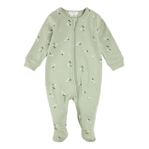 FIRSTS Ditsy Floral Print on Light Green Sleeper