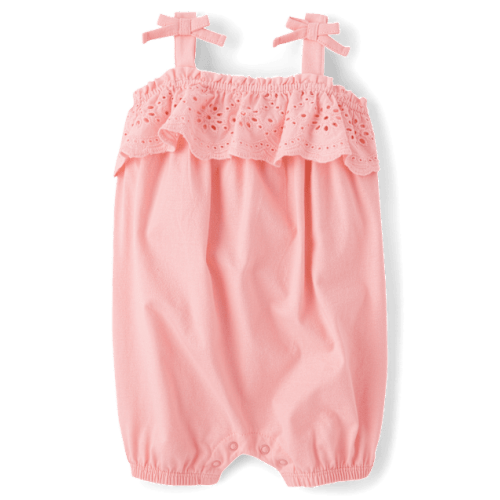 Baby Girls Eyelet Ruffle Romper - Pink