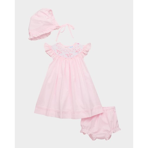 Girl's Smocked Bishop Dress, Bloomers & Bonnet Set, Size NB-18M