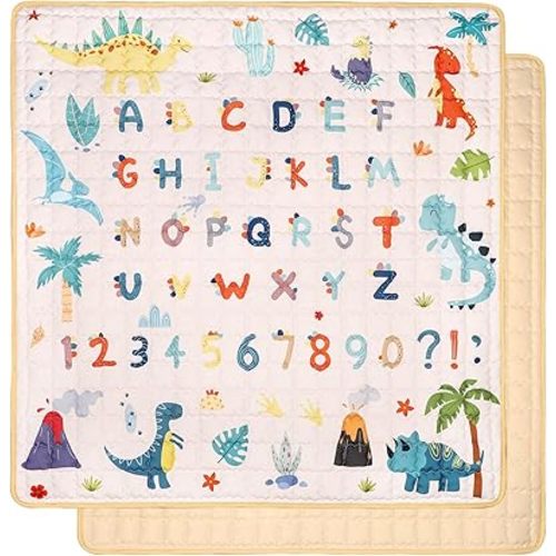 Baby Play Mat for Floor, 50 x 50 Inch Foam Play Mat for Playen, Non-Slip Crawling Mat for Baby Infant Toddler Kids, Foldable and Machine Washable, Dinosaur Alphabet