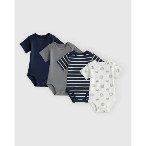 100% Organic Cotton Short Sleeve Bodysuit 4-Pack - Baby Boy