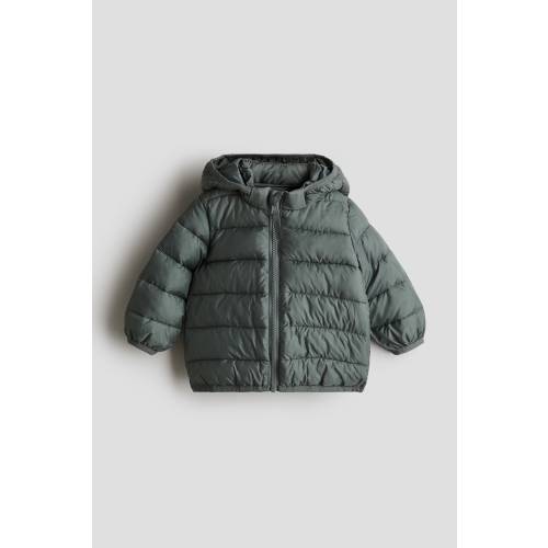 Hooded Puffer Jacket, Long sleeve, Regular length, Dark green