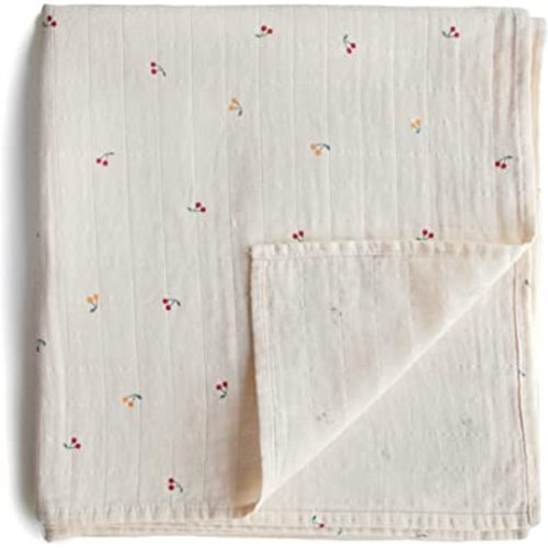 mushie Muslin Baby Swaddle Blanket | 100% Organic Cotton (Cherries)