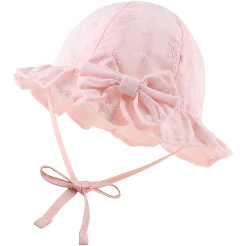 JANGANNSA Cotton Bow Baby Girls Hat Flower Infant Toddler Summer Sun Hat Breathable Girls Bucket Cap