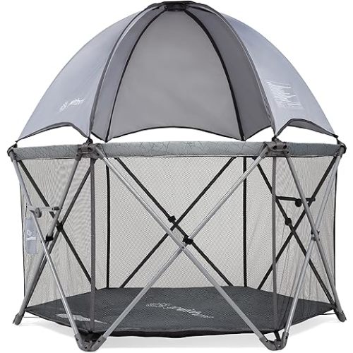 Baby Delight Go with Me Eclipse Deluxe Portable Playard | Playpen | Sun Canopy | Indoor and Outdoor | Ultra Padded Nylon Floor | Elephant Grey