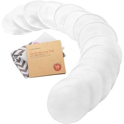 Organic Nursing Pads - 14 Washable Viscose Derived from Bamboo Breastfeeding Pads, Wash Bag, Reusable Breast Pads for Breastfeeding, Nipple Pads for Breastfeeding Essentials(Soft White, L 4.8")