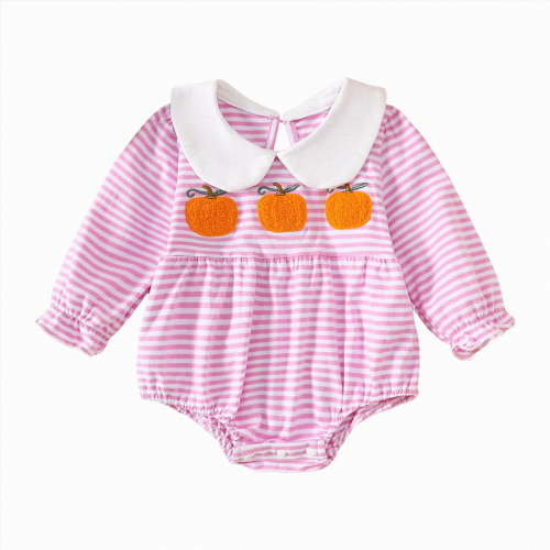 mgoYE Newborn Baby Girl Smocked Thanksgiving Outfit Infant Plaid Bubble Romper Embroidery Turkey Fall Clothes|Pink,0-3 Months