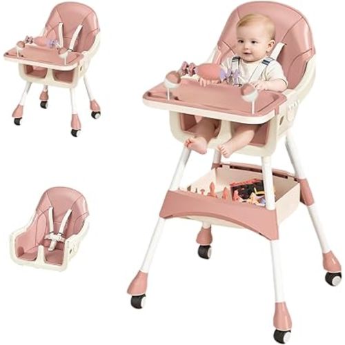 Portable High Chair,High Chairs for Babies and Toddlers,Multi-Use Easy Clean Baby High Chair with Lock Wheels, Comfortable Feeding and Place The Toy Storage Basket uuu
