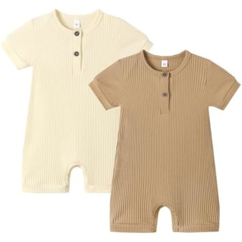 Bafeicao Baby Boy Girl 2/3 Pack Solid Romper Ribbed Short/Long Sleeve Bodysuit Jumpsuit Infant Knitted Outfits Clothes