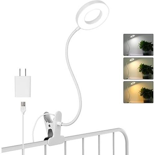 Desk Clip on Lamp for Reading Home Office, with 5V 2A Adapter, 10 Dimmable Brightness 3 Modes, Clamp Reading Light for Bed Headboard, Craft (White)…