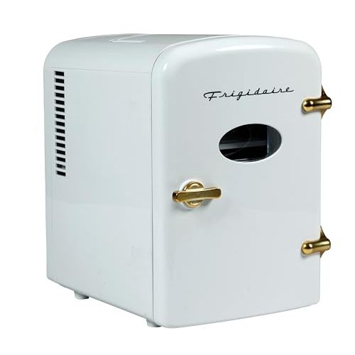 Frigidaire Retro Mini Personal Fridge Cooler, Holds up to 9 Cans, Portable for Car, Office, Bedroom, Dorm Room, or Cabin, Includes 110V AC and 12V DC cords - White Gold (Special Edition Color)