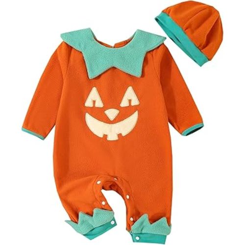 Ledy Champswiin 2Pcs Neutral Outfits Newborn Baby Boy Girl Pumpkin Romper Jumpsuit My 1st Halloween Clothes with Hat