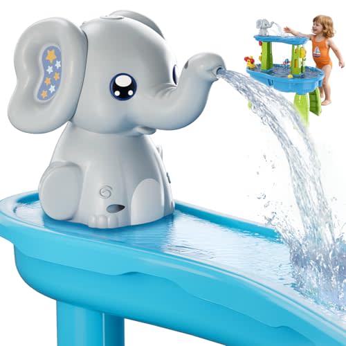 Wee Wonders Water Table Pump with Cordless & Rechargeable, Elephant Water Pump Continuous Flow, Outdoor Sand/Water Table Accessories, Summer Beach Toys Gifts for Toddlers Kids, Gray
